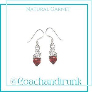 Natural Garnet Petite Heart Cut VSI-VS2 Clarity 925 Silver Earrings (NWT)
